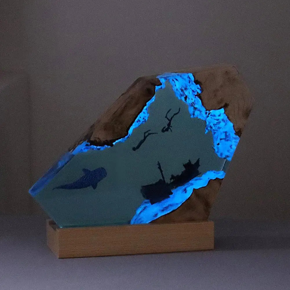 Handcrafted Epoxy Resin and Wood LED Lamp